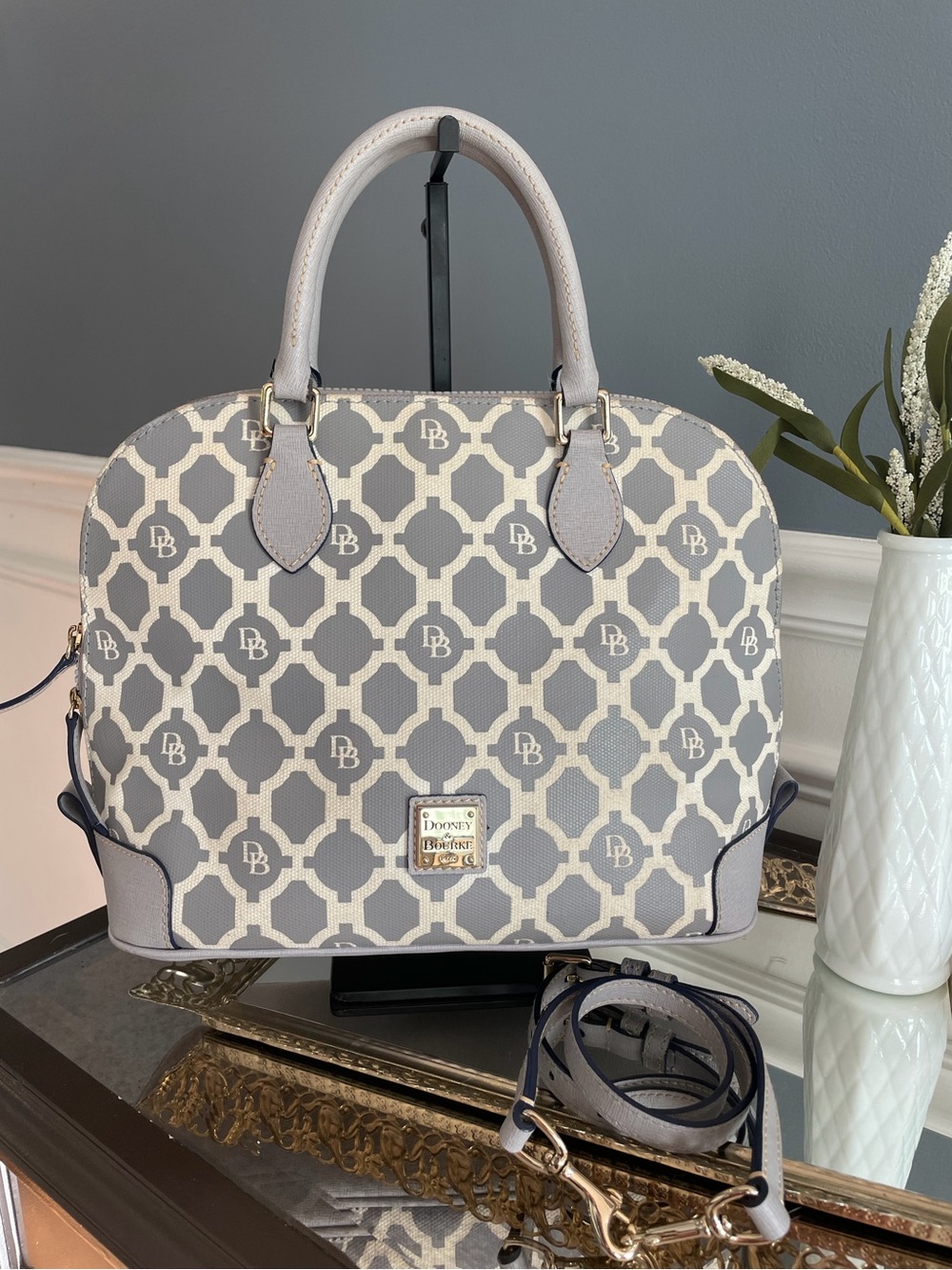 Dooney and Bourke Sanibel Grey Lattice Satchel